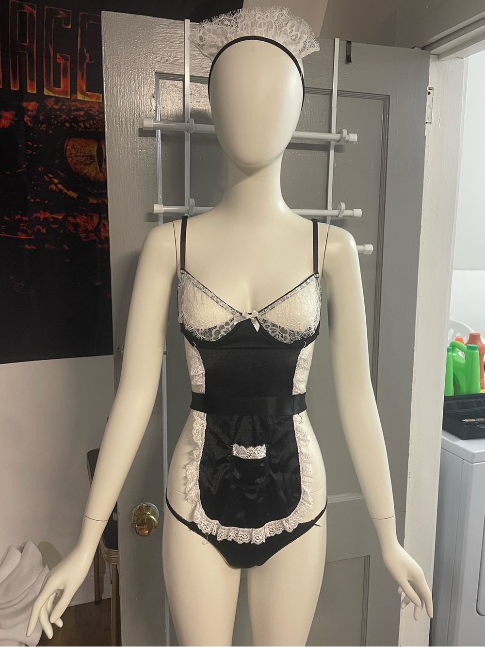 Rare Seven Til Midnight Maid Costume Size One Size Apron Lace Black White